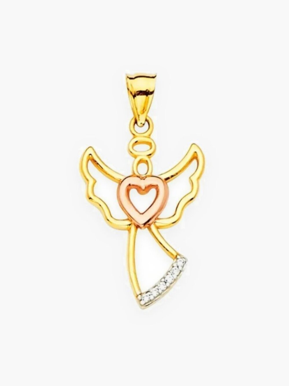 14K Two-Tone CZ Angel Pendant | Angel Charm with Heart Gift